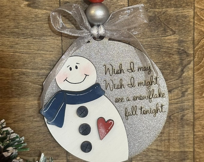 Handmade Snowman with Heart and Quote Ornament – Rustic Christmas Decoration