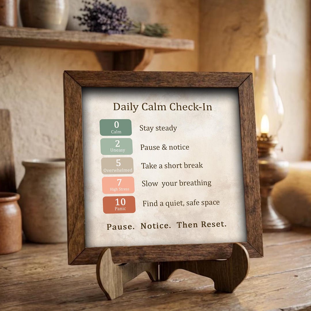 Calm Check Daily Calm Check-in Sign | Anxiety Scale, Mental Health Decor, Rustic ...