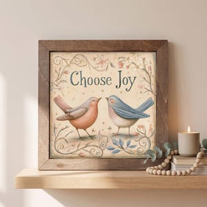 Choose Joy Birds Wood Sign  | Rustic Farmhouse Faith Decor, Inspirational Sign | Tiered Tray Decor | Shelf Decor