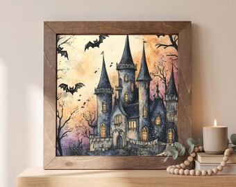 Letrero de madera de castillo tenebroso / Decoración independiente para estante y pared / Decoración acogedora de Halloween / Regalo de temporada de Halloween / Decoración para bandeja escalonada