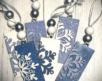 Set of 3 + Elegant Snowflake Christmas Ornaments Wooden Winter Ornaments with Bead Accents, Assorted Colors, Bulk Options Available