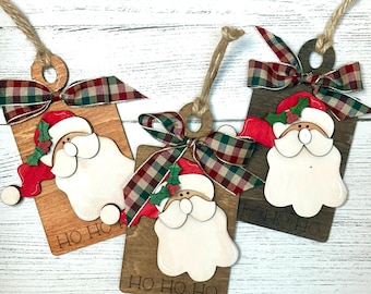 HandPainted Wood Breadboard Style Ornaments – Adorable Christmas Decoration - Santa