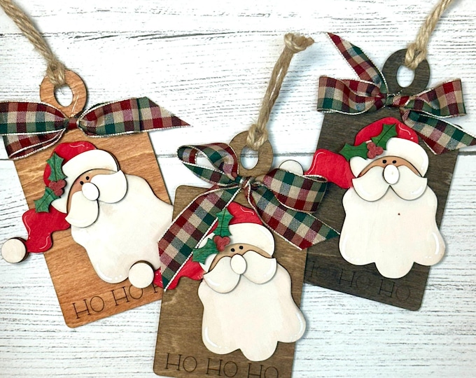 HandPainted Wood Breadboard Style Ornaments – Adorable Christmas Decoration - Santa