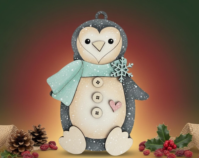DIY Penguin Ornament – Unpainted Wood Craft, Winter Christmas Decor, Paintable Layered Ornament, No-Glue Option, Kids & Adult Craft