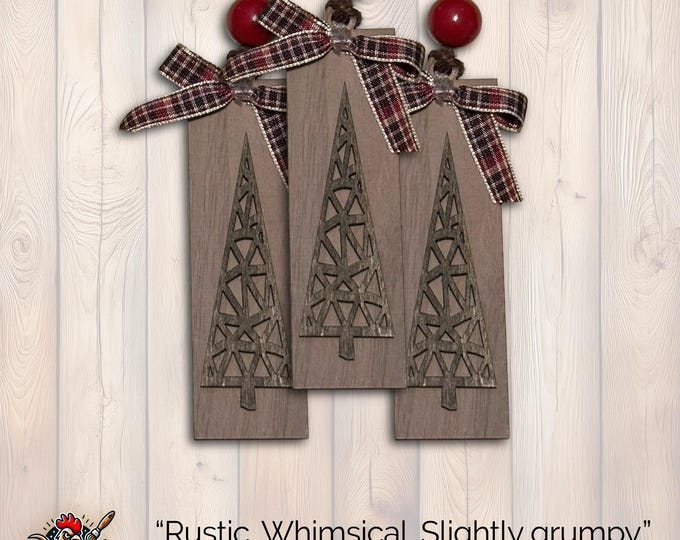 Country Brown  Ornament, Wood Holiday Decor, rustic farmhouse ornament, woodland holiday decor, Single or Bulk Qty