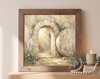 Empty Tomb Framed Christian Art – He Is Risen Easter Decor | Farmhouse Faith Home Gift