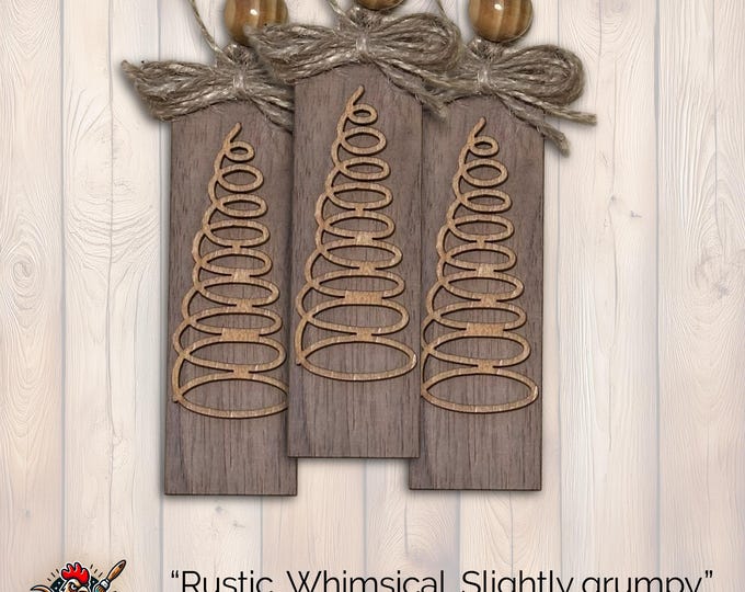 Country Brown Heirloom Charm Ornament, Wood Holiday Decor, christmas gift idea, farmhouse holiday decor, Single or Bulk Qty