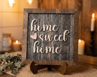 Layered Wood Framed Sign, Rustic Farmhouse Home Decor, Sweet Home Wall Art