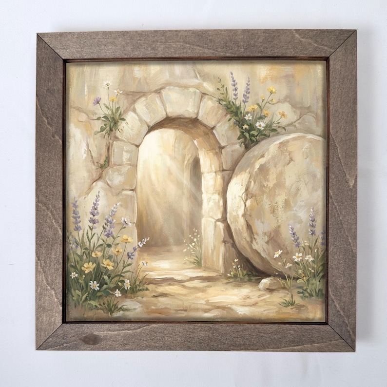 Empty Tomb Framed Christian Art – He Is Risen Easter Decor | Farmhouse Faith Home Gift image 7