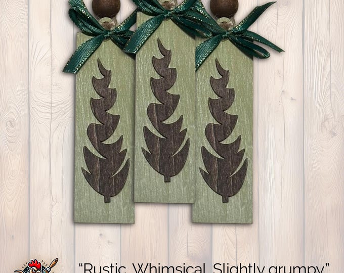 Farmhouse Rustic Green  Ornament, Wood Holiday Decor, farmhouse holiday decor, wooden tree ornament, Single or Bulk Qty