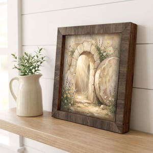 Empty Tomb Framed Christian Art – He Is Risen Easter Decor | Farmhouse Faith Home Gift image 2