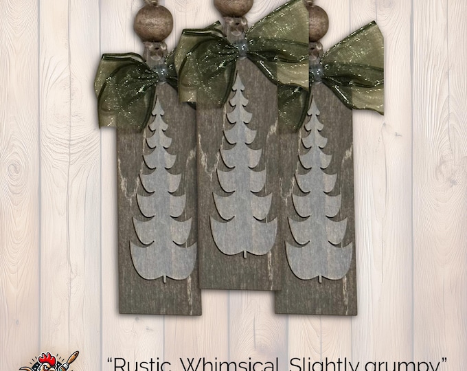 Vintage Dark Gray Homestead Holiday Style Ornament, Wood Holiday Decor, natural wood ornament, modern rustic ornament, Single or Bulk Qty