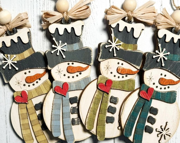 Handmade Rustic Snowman Ornament - Perfect Christmas Tree Decoration, Farmhouse Winter Holiday Decor, Layered Wood Snowman, Handmade Gift