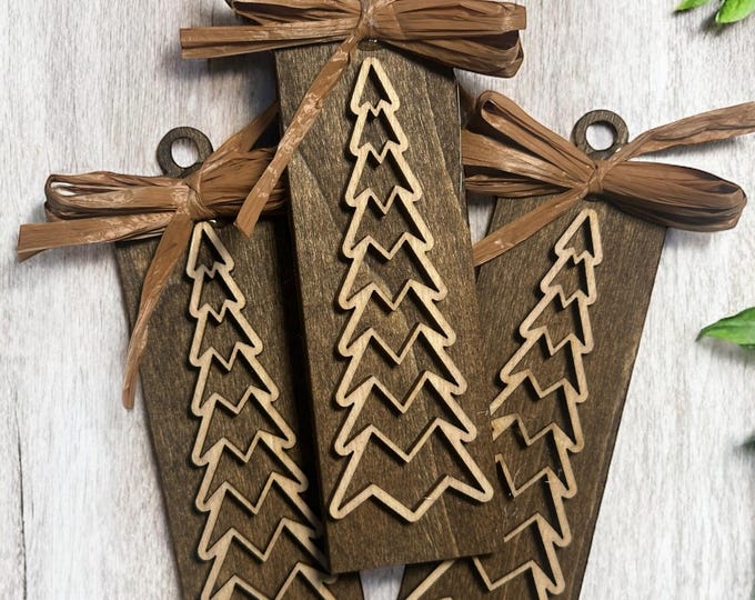 Rustic Wooden Christmas Ornaments Set of 3, Handmade Holiday Décor, Farmhouse Gift Tags, Tiered Tray Decorations, Rustic Christmas Decor