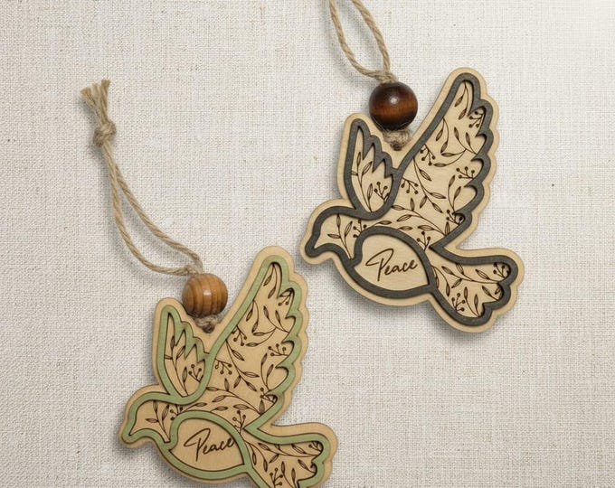 Farmhouse Wooden Dove Ornament – Rustic Peace Bird Christmas Decor | Layered Wood Holiday Ornament | Neutral Tree Décor | Bulk Packs