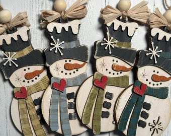 Handmade Rustic Snowman Ornament - Perfect Christmas Tree Decoration, Farmhouse Winter Holiday Decor, Layered Wood Snowman, Handmade Gift
