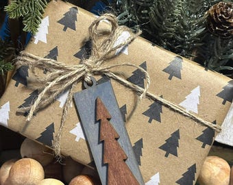Rustic Wooden Tree Gift Tags Assorted Tree Designs and Colors – Handmade Holiday Tags or Christmas Tree Ornaments in Natural Wood Stains