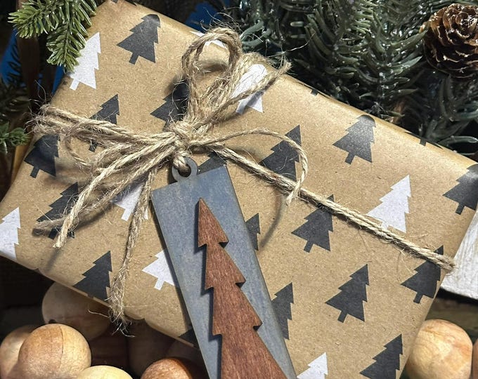 Rustic Wooden Tree Gift Tags Assorted Tree Designs and Colors – Handmade Holiday Tags or Christmas Tree Ornaments in Natural Wood Stains