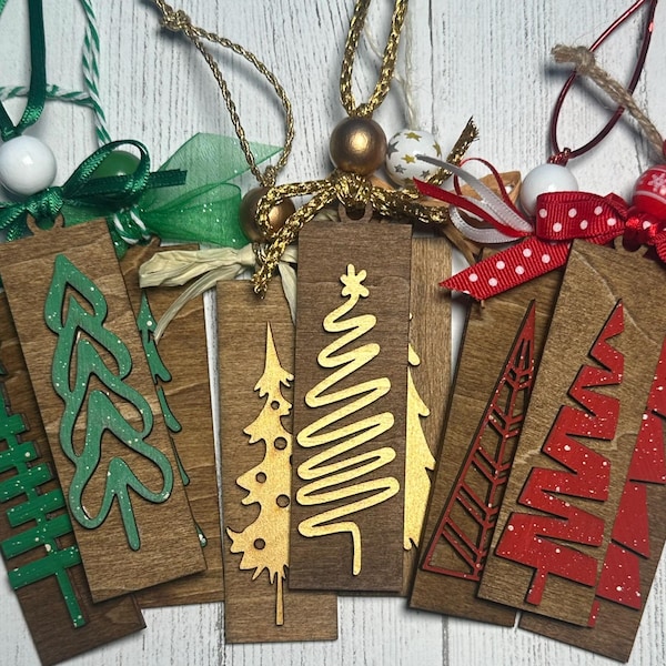 Handcrafted Wood Christmas Tree Ornament - Red, Green, or Gold