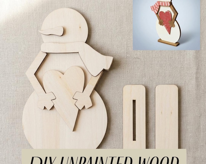 DIY Snowman Shelf Sitter | Paint Your Own Winter Decor | Unfinished Wood Snowman Craft | Valentine & Winter DIY | 7 Inch