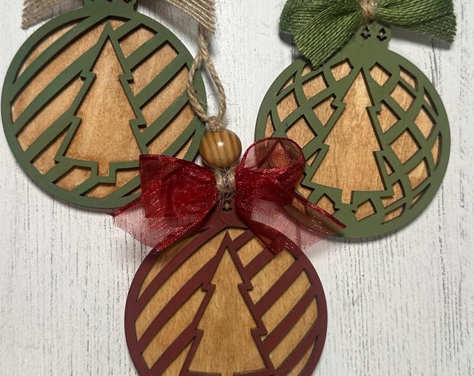 CHOICES!  Set of Rustic Wooden Patterned Tree Ornaments, Farmhouse Winter Holiday Décor, Handmade Cut Christmas Tree Decorations, Gift Tags