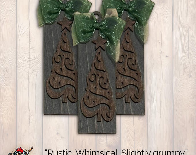 Rustic Dark Gray  Ornament, Wood Holiday Decor, wooden tree ornament, rustic christmas ornament, Single or Bulk Qty
