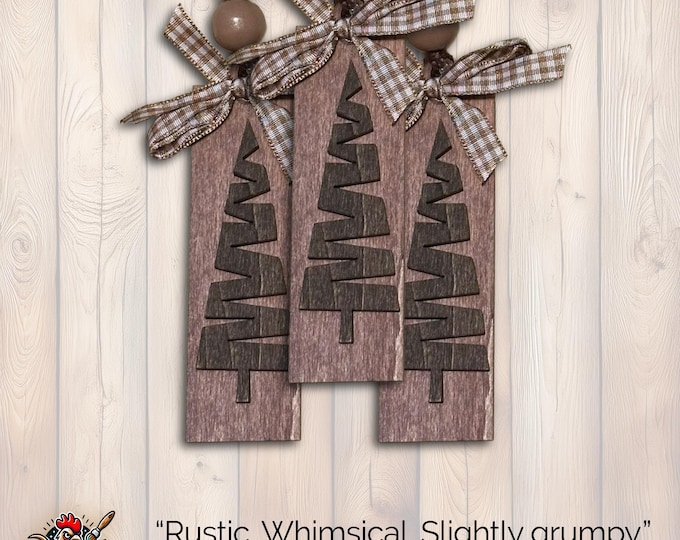 Woodland Red Brown Vintage-Inspired Ornament, Wood Holiday Decor, wood holiday ornament, handmade holiday ornament, Single or Bulk Qty