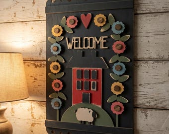 Handmade Farmhouse Welcome Sign | Sheep & Barn Wood Decor