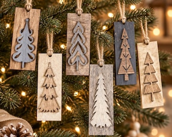 Adornos navideños reversibles neutros, adornos de madera para el árbol de Navidad, decoración navideña rústica de estilo granja, juegos de 5, 10 o 20 unidades.