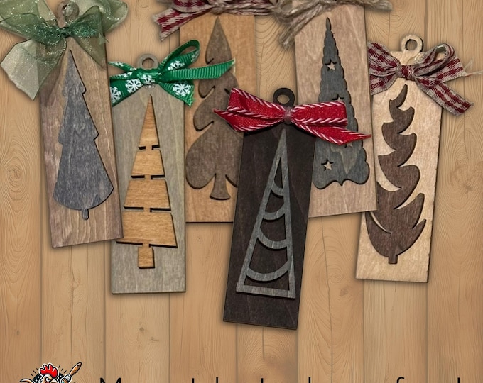 Rustic Wooden Christmas Tree Ornament with Bow • 4.5 inch Farmhouse Holiday Décor • Many Styles to Choose From