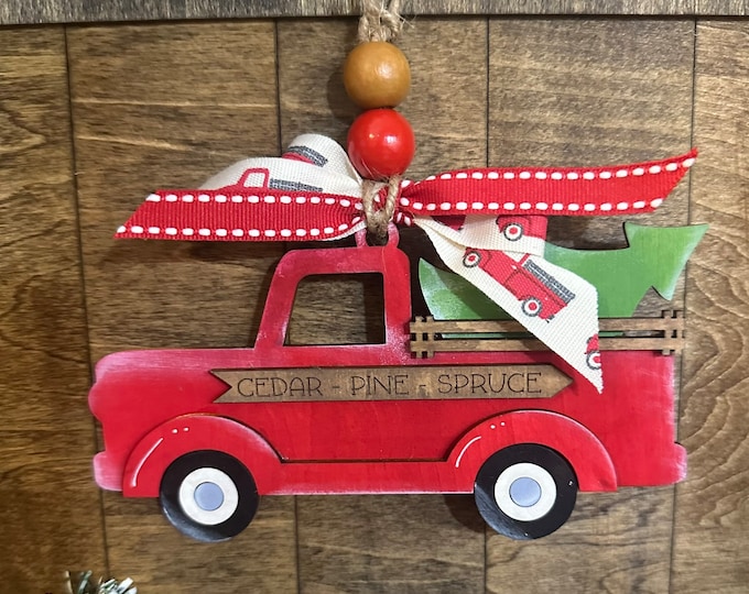 Handmade Red Truck Christmas Ornament – Rustic Holiday Tree Decoration