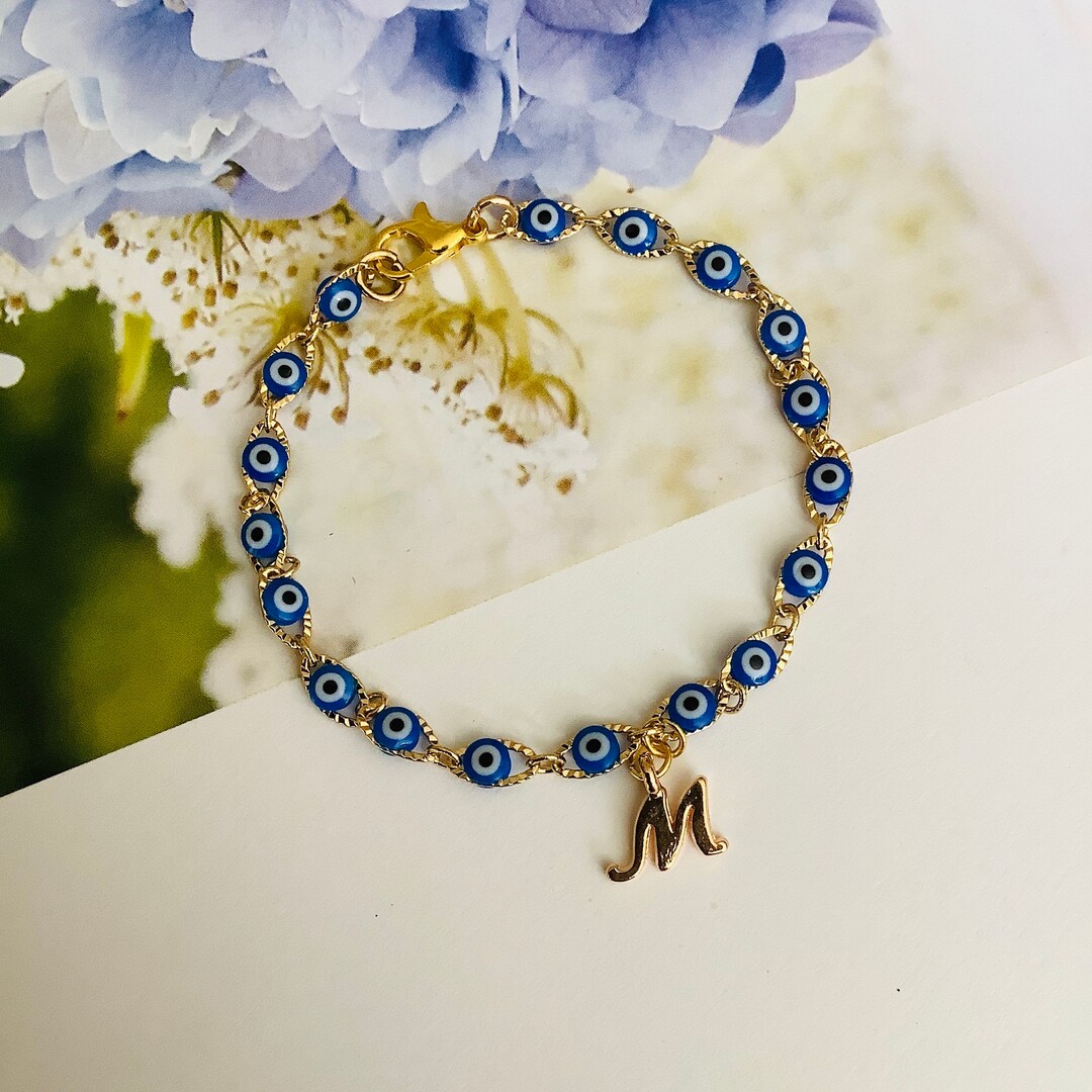 Personalized Baby Bracelet Evil Eye Charm Toddler Little Kid Child