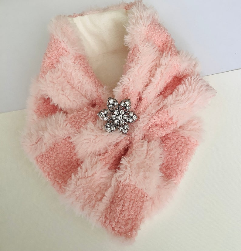 Pink Faux Fur Pet Scarf With Rhinestone Brooch – Winter Dog Cat ...