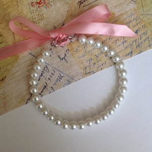 Simple Elegant Classy Pearl Pet Collar with Pink Bow Tie on Girly Girl Dog Necklace Pearl Cat Collar White Pearl Pet Jewelry Pet Accessories
