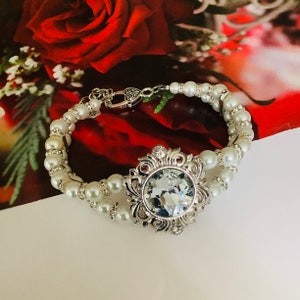Élégant double brin chien chat bijoux mariage animal de compagnie collier de mariée collier de perles de perles collier pour animal de compagnie strass médaillon accessoire de luxe pour animal de compagnie
