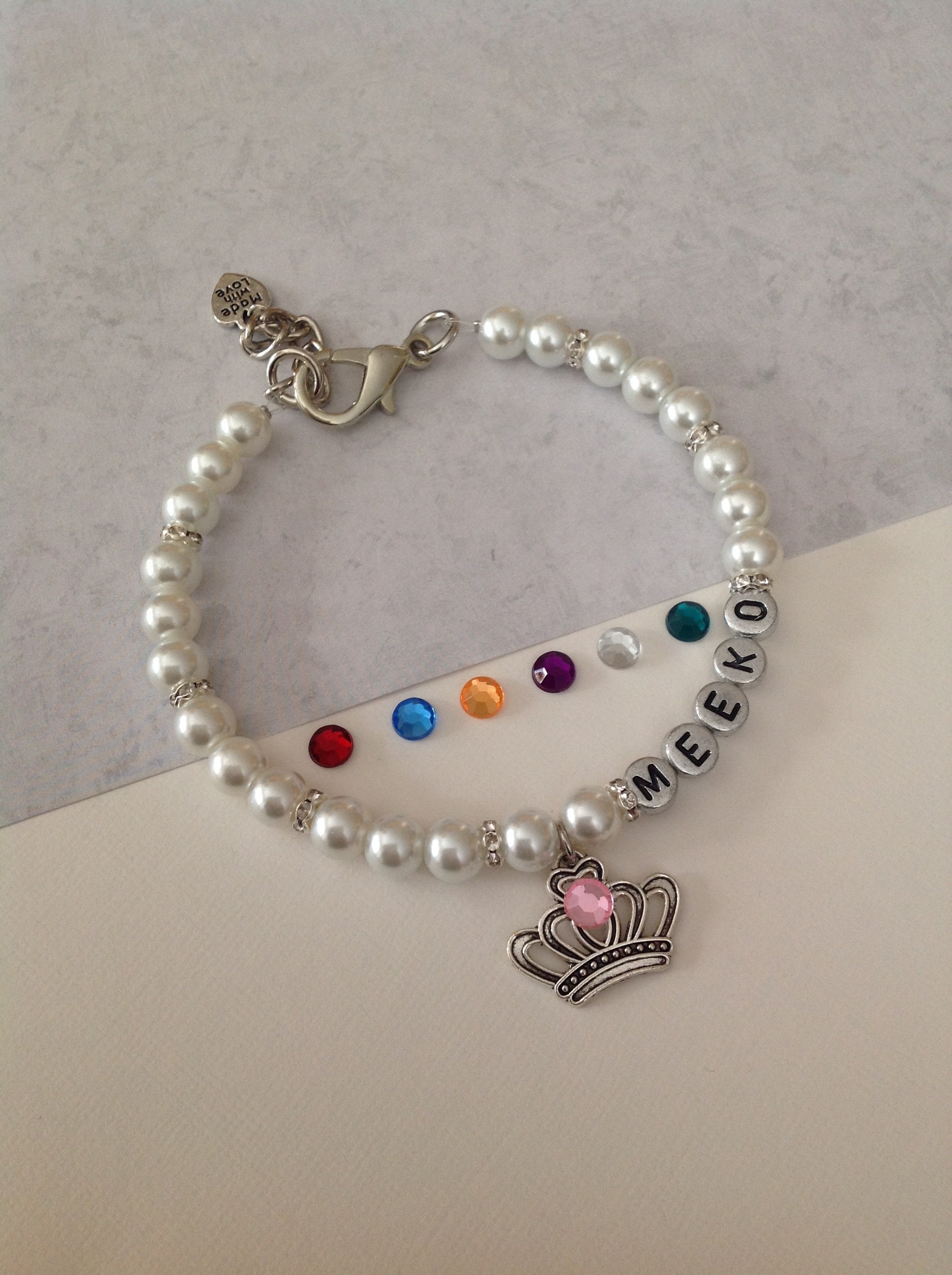 Personalized Pearl Pet Collar With Crown Charm, Custom Dog Cat Jewelry, Name Necklace, Accessory