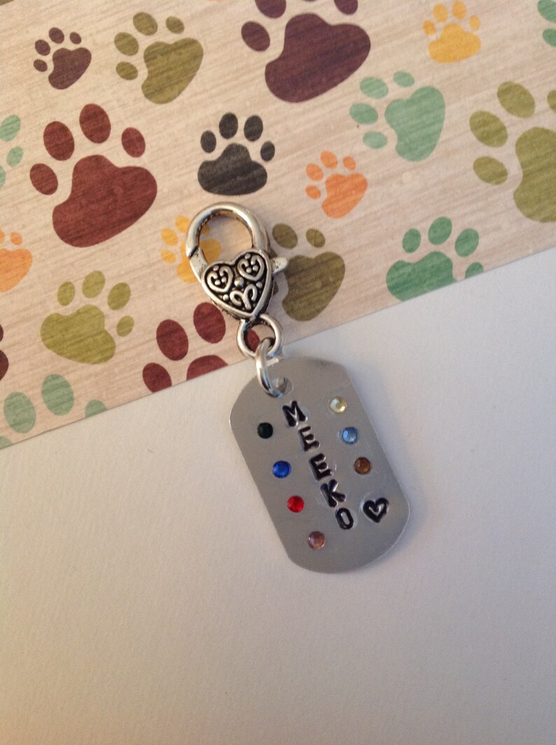 Personalized Pet Tag Custom Dog Tag Cat Tag Hand Stamped Pet Tag Dog Collar Tag Pet ID Tag Engraved Pet Name Tag Metal and Crystal Pet Tag