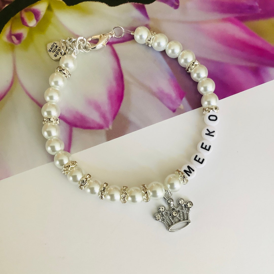 Personalized Pearl Dog Cat Collar Necklace Princess Prince Rhinestone