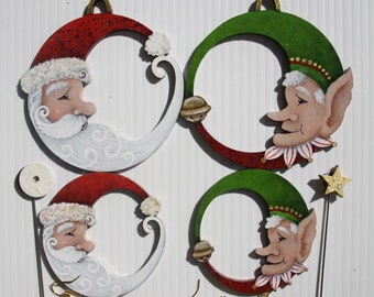 Santa and Elf Ornaments, Brooch and Earrings.