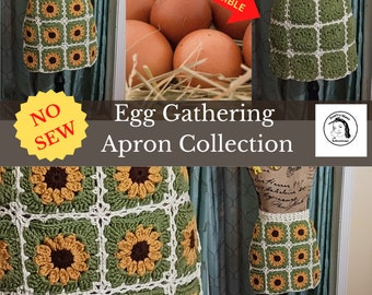 Sunflower Egg Gathering Apron, Egg Apron, Crochet Pattern, No Sew Crochet Pattern, Hands Free Egg Collecting Apron, Gift for Women, Chicken