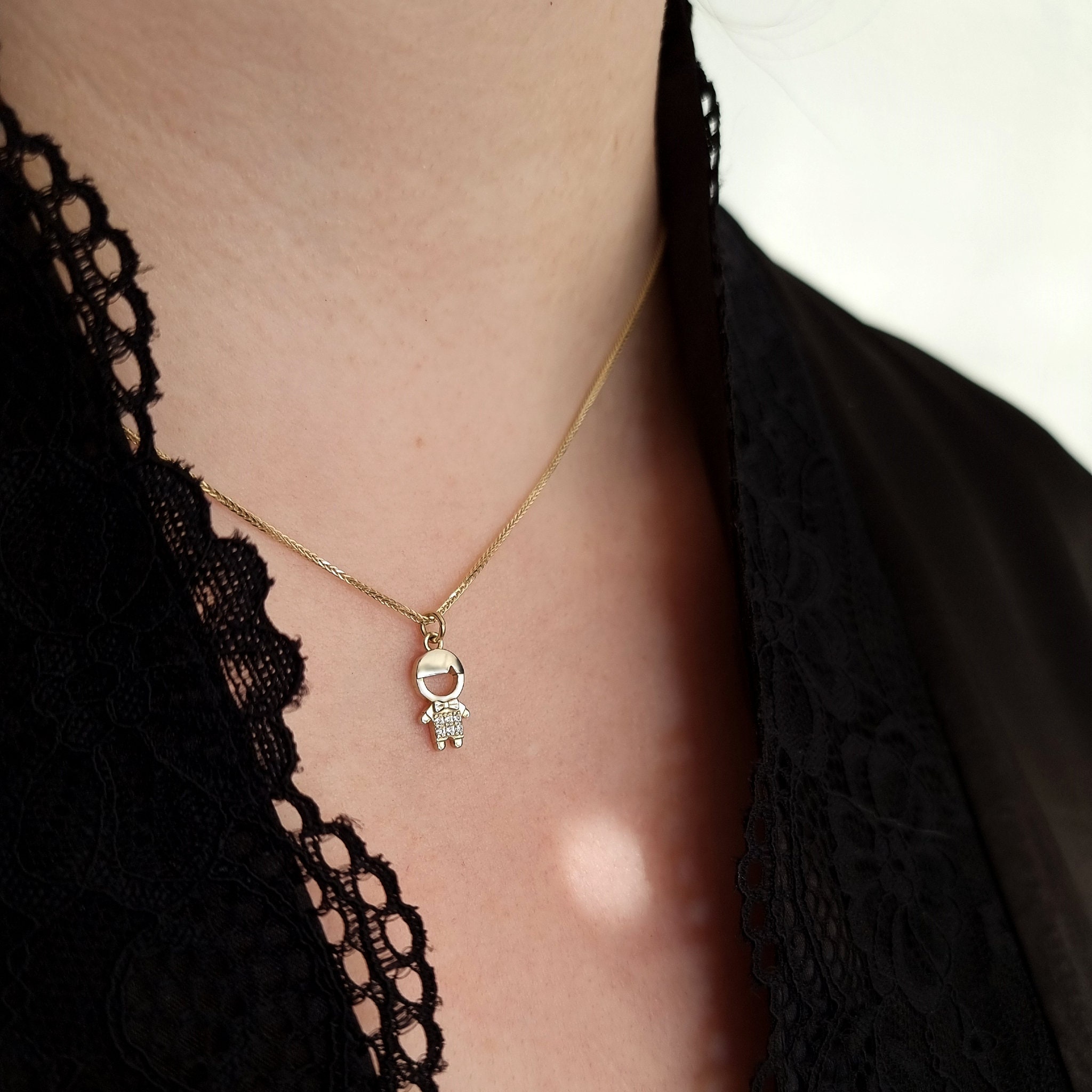 14k Gold Boy Charm 14k Gold Kids Charm Diamond Baby Boy Etsy