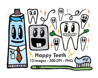 Clean Teeth Clipart Download - Teeth - Toothpaste - Floss - Toothbrush - Clean Teeth - Happy Teeth