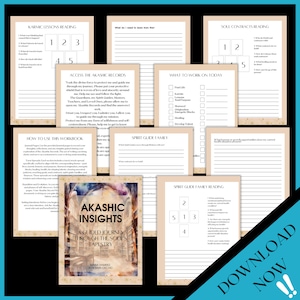 Akasha-inzichtendagboek, werkboek Akasha-archieven, prompt, tarotverspreidingen, vorig leven, zielsdoel, direct downloaden, afdrukbaar, pdf