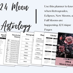 Astrology & Moon Info Sheets Gothic PDF Digital Download 2024 Moon Calendar Retrogrades Eclipses Zodiac Moon Phases Planetary Energy image 3