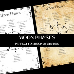 Moon Phases, Moon Phase Intention, Lunar Phase Cheat Sheet, PDF, Printable, Book of Shadows, Grimoire, Moon Magic, Lunar Magick, Moon Witch, image 1