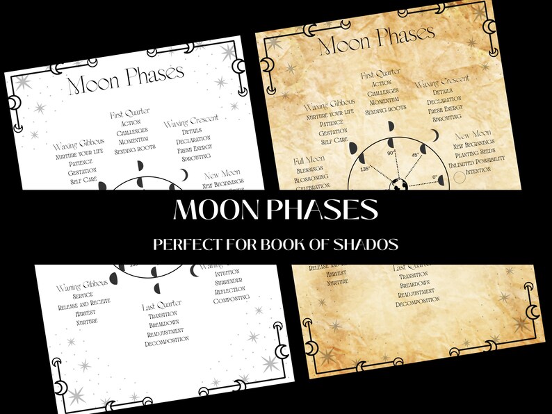 Moon Phases, Moon Phase Intention, Lunar Phase Cheat Sheet, PDF, Printable, Book of Shadows, Grimoire, Moon Magic, Lunar Magick, Moon Witch, image 1