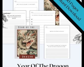 Year of The Dragon Journal, Lunar New Year, Dragon Energy & Empowerment, 2024 Chinese Zodiac Animal, Instant Download, Digital PDF, 60 Pages