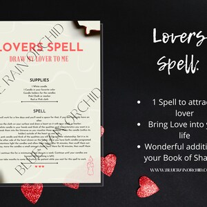 Lovers Spells, Love Magic, Spell Pages, Witchcraft Spells, Candle Magic, Book of Shadows Pages, Grimoire Pages, Digital Download, Instant