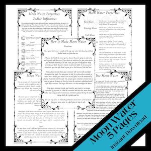 Moon Water Magic Recipe Book, Printable Grimoire Pages, Book Of Shadows, PDF, Moon Magick, Instant Download, Witch Journal, Moon Phases
