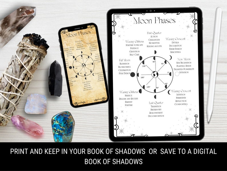 Moon Phases, Moon Phase Intention, Lunar Phase Cheat Sheet, PDF, Printable, Book of Shadows, Grimoire, Moon Magic, Lunar Magick, Moon Witch, image 4